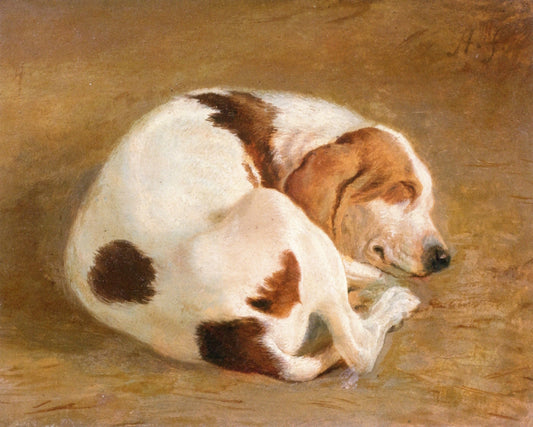 Sleeping Hound (one of a pair), vintage artwork by Jacques-Laurent Agasse, 12x8" (A4) Poster