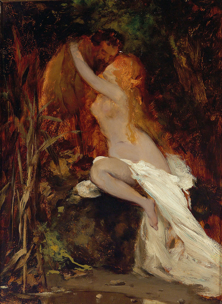Faun und Nymphe, vintage artwork by Hans Makart, 12x8" (A4) Poster