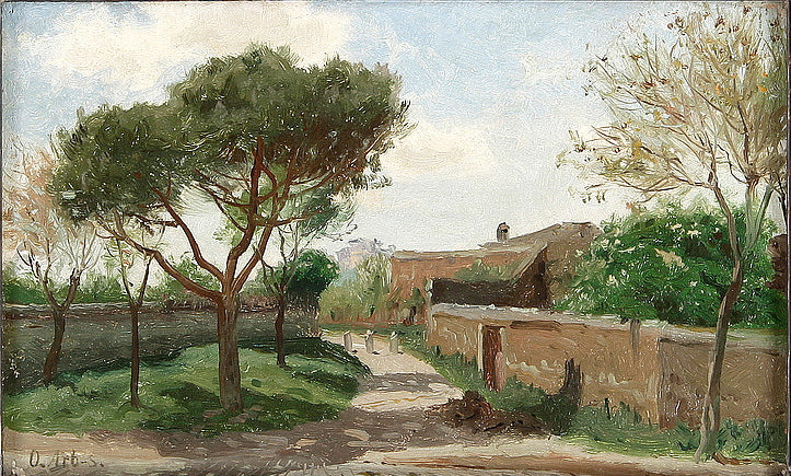 Italian Village Street, vintage artwork by Olof Arborelius, 12x8" (A4) Poster