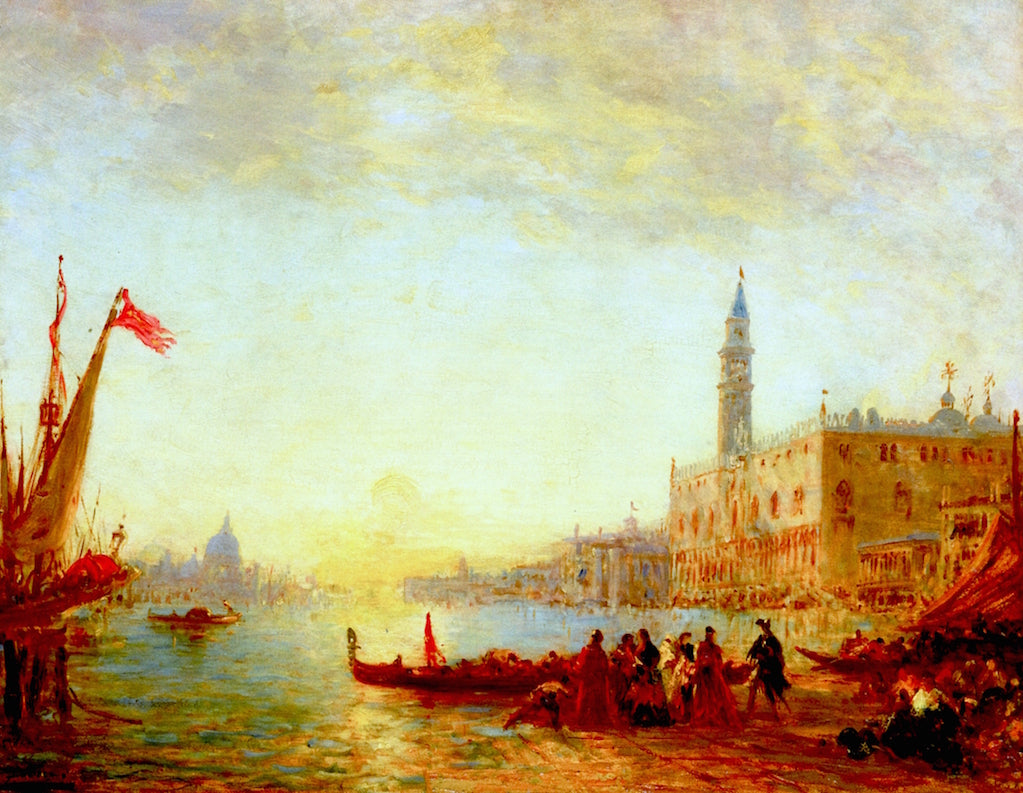 Embarquement quai des Esclavons, durant une inondation, vintage artwork by Felix-Francois-Georges-Philbert Ziem, 12x8" (A4) Poster