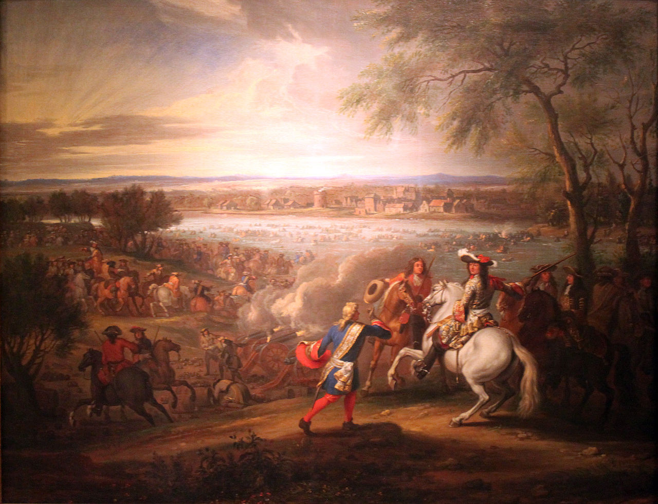 Louis XIV, King of France, crosses the Rhine at Lobith, vintage artwork by Adam Frans van der Meulen, 12x8" (A4) Poster