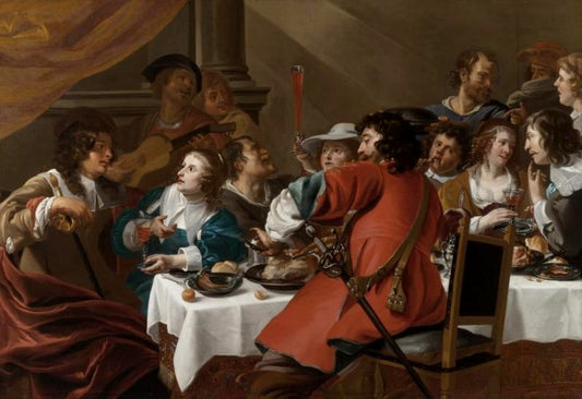 Banquet Scene, vintage artwork by Attributed to Jan Cossiers, 12x8" (A4) Poster