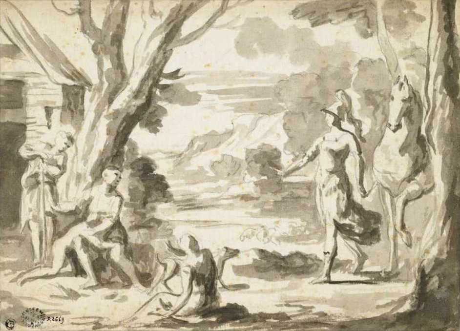 Erminia and the Shepherds, vintage artwork by Charles-Alphonse Dufresnoy, 12x8" (A4) Poster