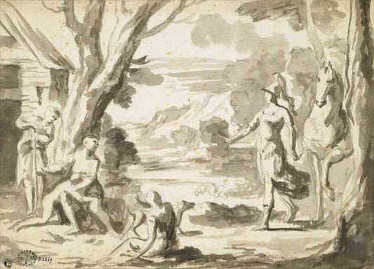 Erminia and the Shepherds, vintage artwork by Charles-Alphonse Dufresnoy, 12x8" (A4) Poster