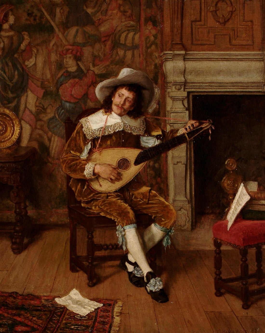 Tuning the Lute by Charles Haigh Wood,A3(16x12")Poster
