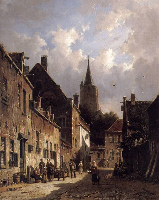 A Dutch Street Scene, vintage artwork by Adrianus Eversen, A3 (16x12") Poster Print