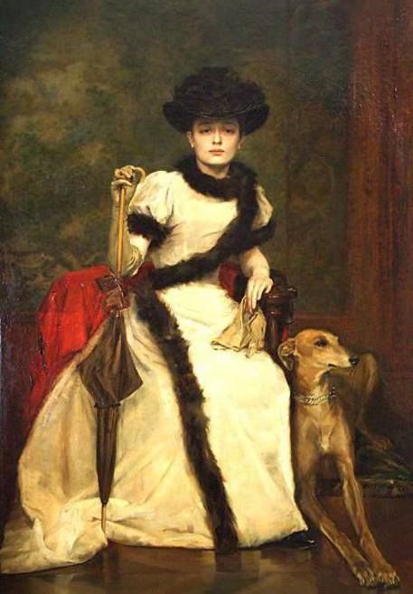 Lady and a Greyhound, vintage artwork by Václav Brožík, 12x8" (A4) Poster