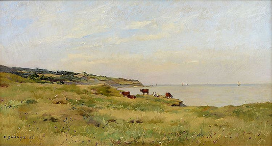 Seashore at Trouville, vintage artwork by Pierre-Emmanuel Damoye, 12x8" (A4) Poster