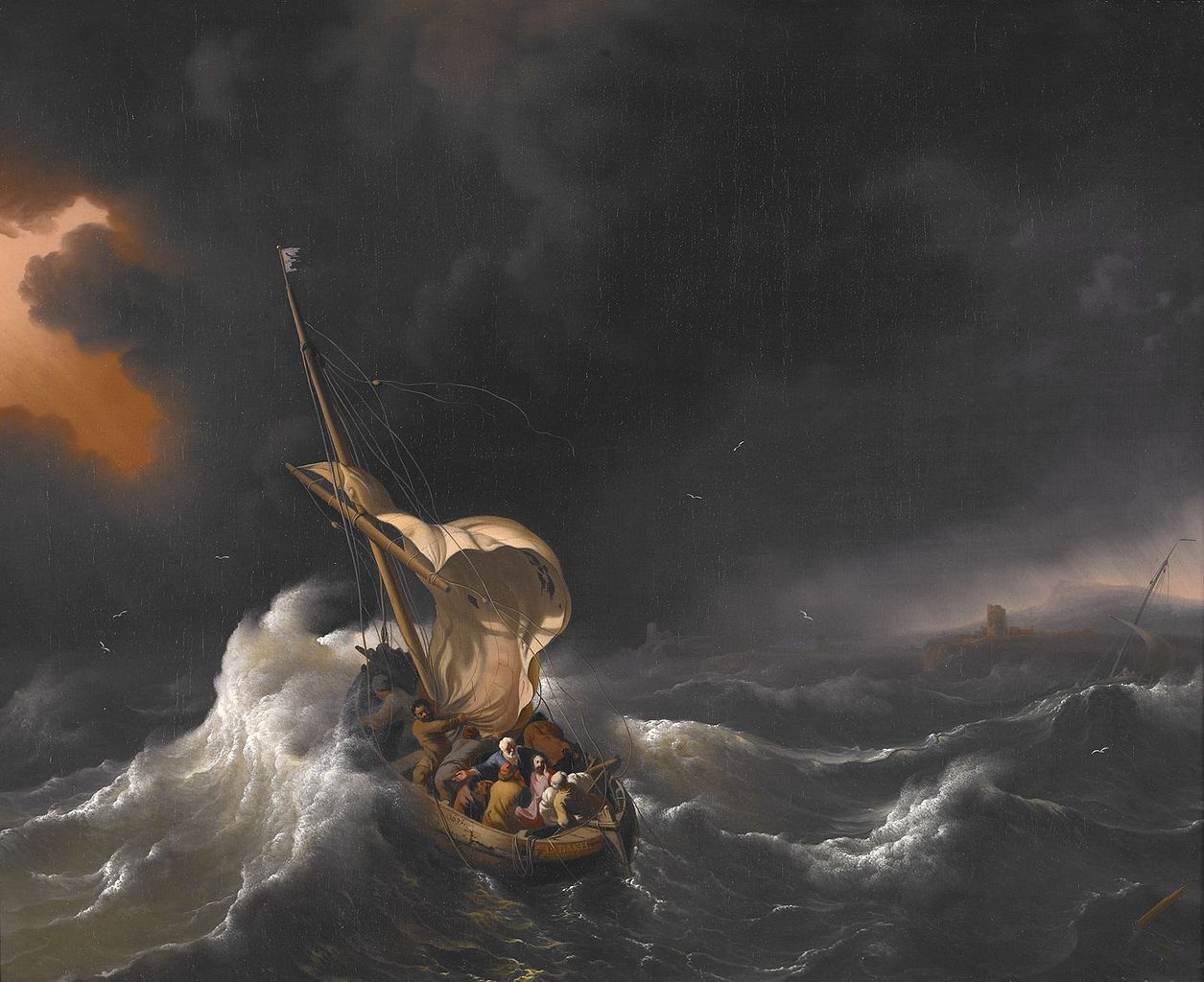 Christ in the Storm on the Sea of Galilee, vintage artwork by Ludolf Backhuysen, 12x8" (A4) Poster