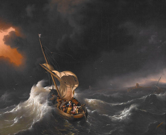 Christ in the Storm on the Sea of Galilee, vintage artwork by Ludolf Backhuysen, 12x8" (A4) Poster