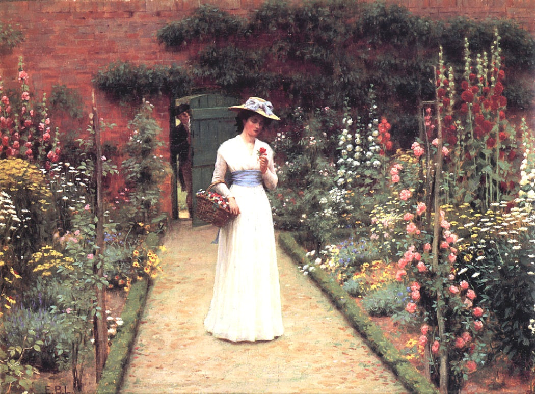 Lady in a Garden, vintage artwork by Edmund Blair Leighton, 12x8" (A4) Poster