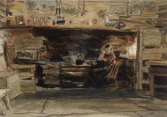 Cottage Interior in North Wales, vintage artwork by James Holland, A3 (16x12") Poster Print