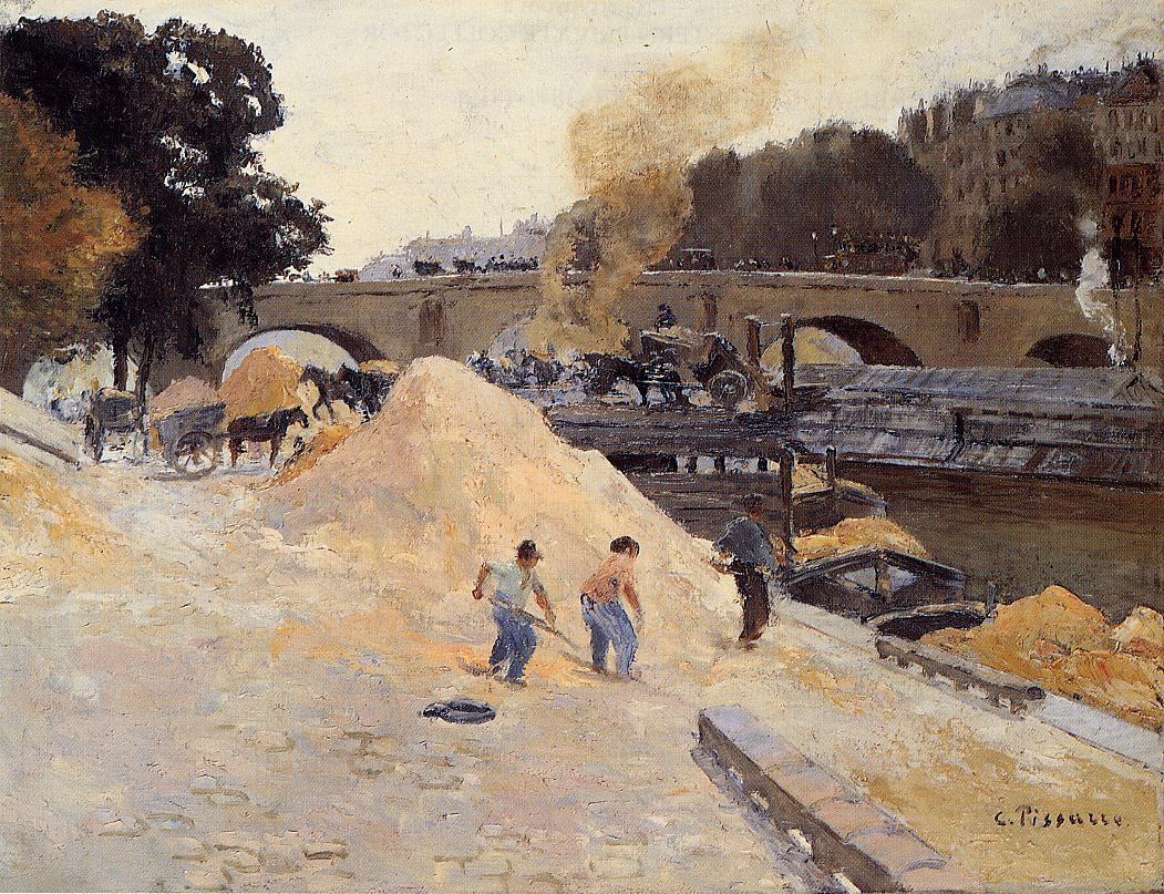 The Banks of the Seine in Paris, Pont Marie, Quai d'Anjou, vintage artwork by Camille Pissarro, 12x8" (A4) Poster