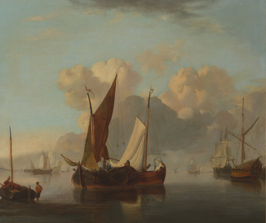 Fishing Fleet in a Harbor, vintage artwork by Charles Louis Verboeckhoven, A3 (16x12") Poster Print