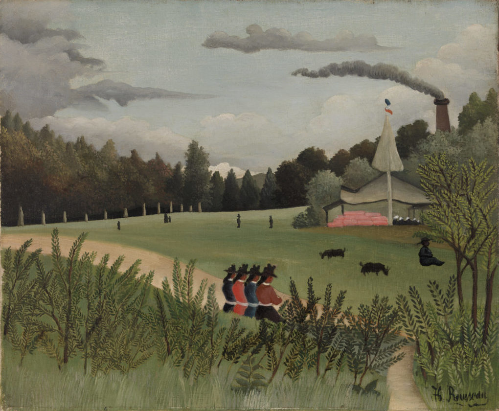 Landscape and Four Young Girls, vintage artwork by Henri Rousseau, 12x8" (A4) Poster