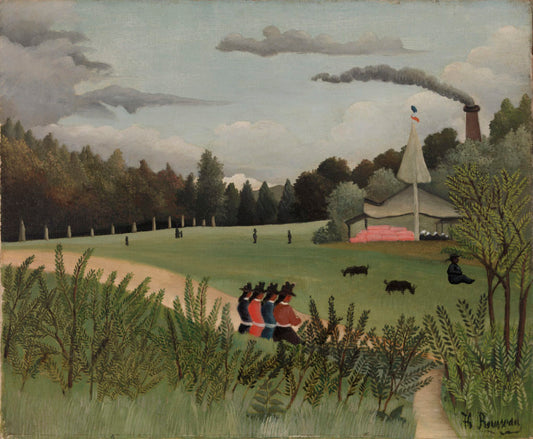 Landscape and Four Young Girls, vintage artwork by Henri Rousseau, 12x8" (A4) Poster