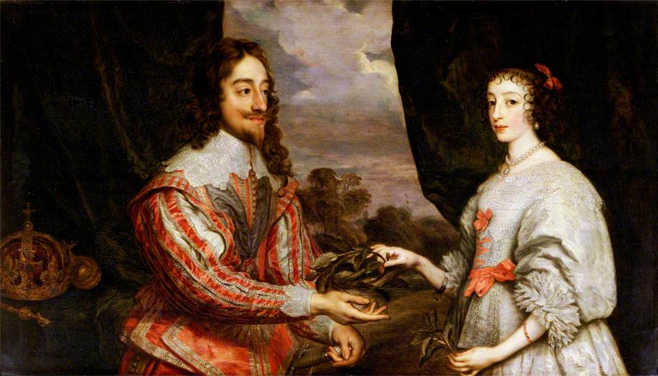 Charles I and Henrietta Maria with a Laurel Wreath, vintage artwork by Gonzales Coques, 12x8" (A4) Poster