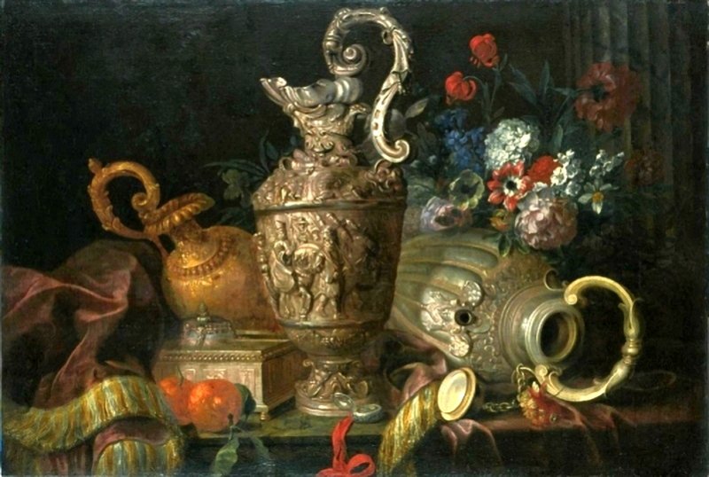 Still life with pitchers and flowers, vintage artwork by Meiffren Conte, 12x8" (A4) Poster