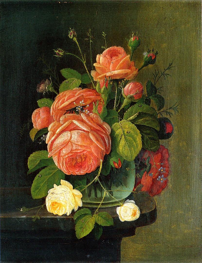 Roses on a Tabletop, vintage artwork by Severin Roesen, A3 (16x12") Poster Print
