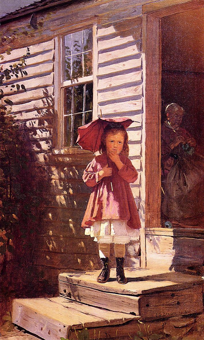 Broken Parasol, vintage artwork by John George Brown, 12x8" (A4) Poster