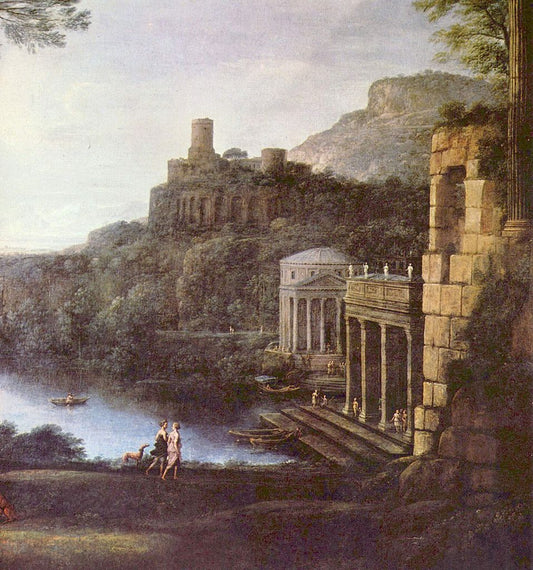 Landscape with Nymph Egeria and King Numa, vintage artwork by Claude Lorrain, 12x8" (A4) Poster