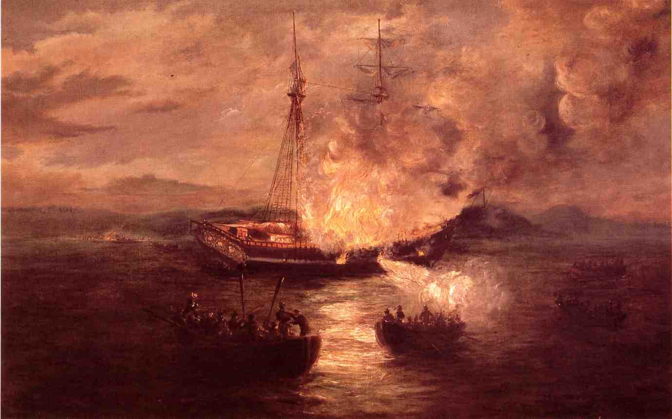 The Burning of the Gaspee, vintage artwork by Charles De Wolf Brownell, A3 (16x12") Poster Print