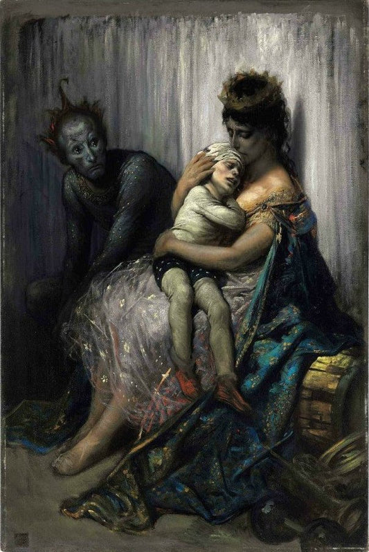 La famille du saltimbanque, l’enfant blesse, vintage artwork by Gustave Dore, 12x8" (A4) Poster