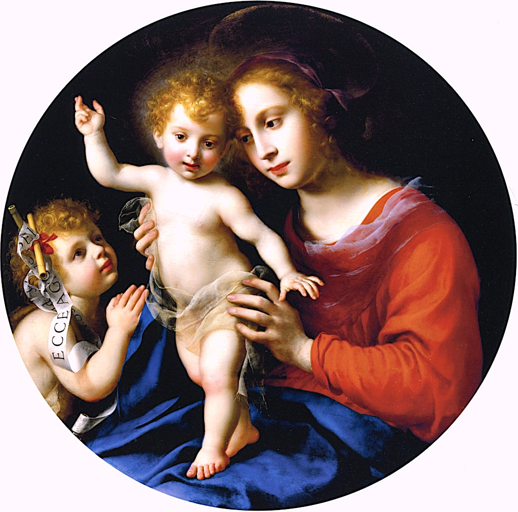 Virgin and Child with the Infant Saint John the Baptist, vintage artwork by Carlo Dolci, 12x8" (A4) Poster