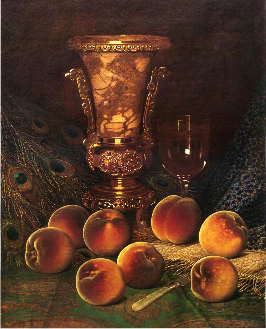 Still Life with Peaches and Marble Vase, vintage artwork by William Mason Brown, 12x8" (A4) Poster