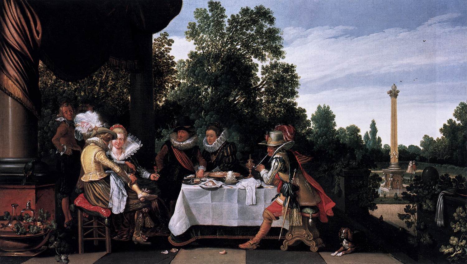 Merry Company Banqueting on a Terrace, vintage artwork by Esaias van der Velde I, 12x8" (A4) Poster