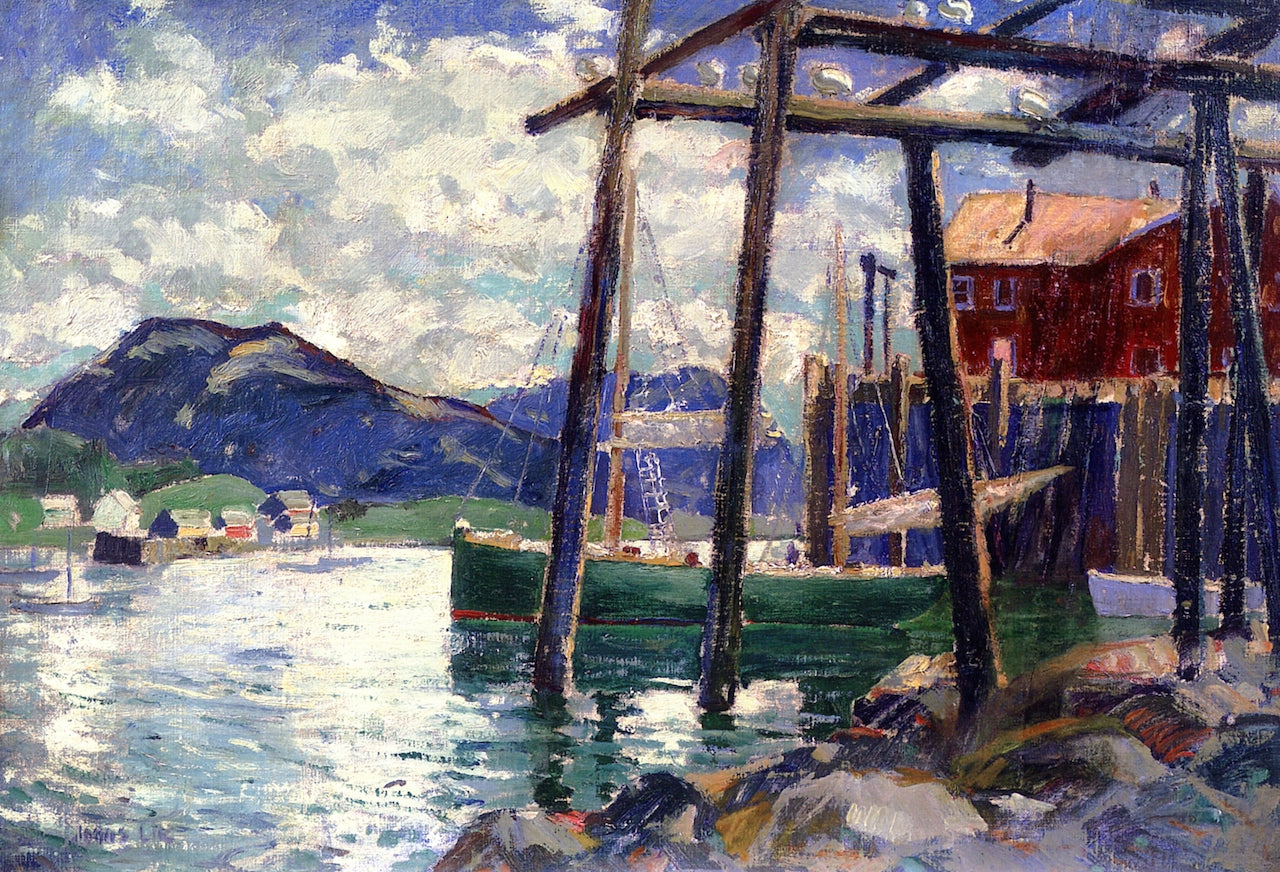 Old Wharfs, vintage artwork by Jonas Lie, 12x8" (A4) Poster