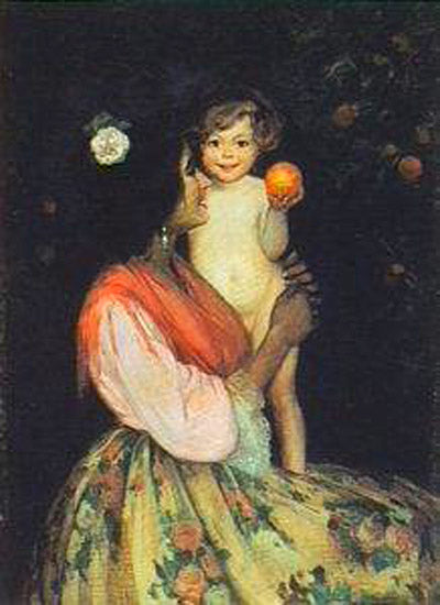 Mujer con niÃ±a, vintage artwork by Julio Vila y Prades, 12x8" (A4) Poster