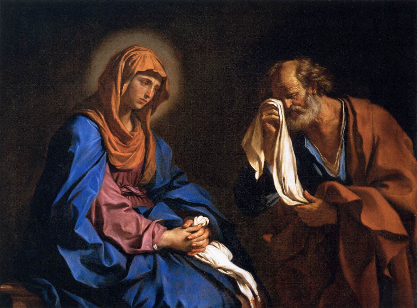 Saint Peter Weeping before the Virgin, vintage artwork by Guercino, 12x8" (A4) Poster