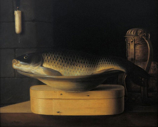 Still Life with Large Carp, vintage artwork by Sebastien Stoskopff, 12x8" (A4) Poster