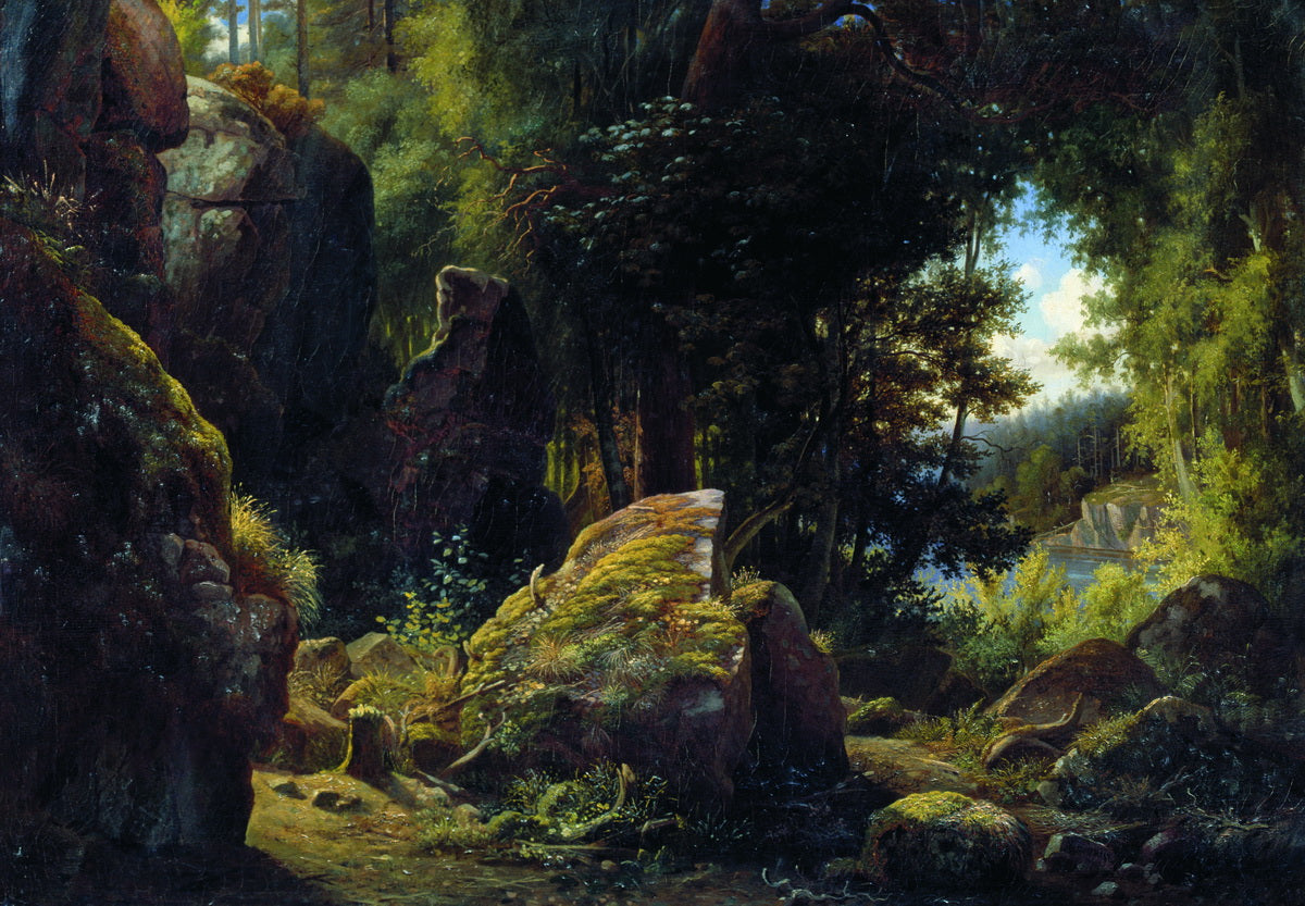 Rocks in the Wood, vintage artwork by Lev Kamenev, 12x8" (A4) Poster