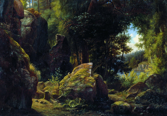 Rocks in the Wood, vintage artwork by Lev Kamenev, 12x8" (A4) Poster
