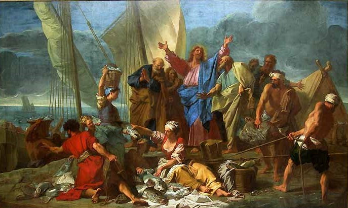 The Miraculous Fishes, vintage artwork by Jean Jouvenet, 12x8" (A4) Poster