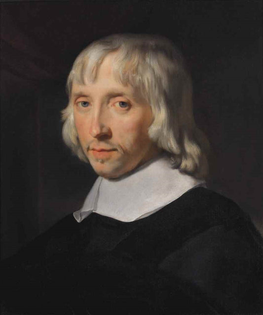 Portrait of a Man, bust-length, in a Black Costume with White Collar, vintage artwork by Abraham van den Tempel, 12x8" (A4) Poster