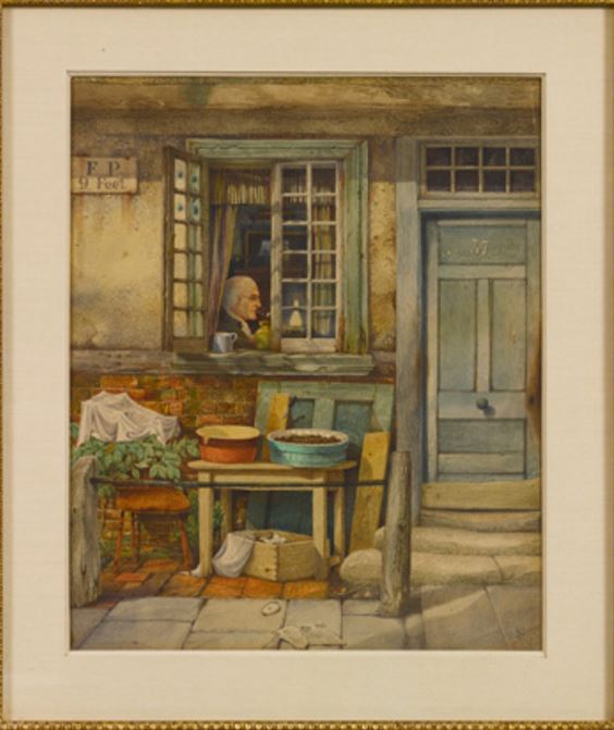 Philadelphia Doorstep, vintage artwork by Julius LeBlanc Stewart, 12x8" (A4) Poster