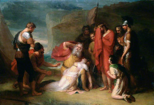 Lear and Cordelia from William Shakespeare's 'King Lear', Act V, Scene 10, vintage artwork by Henry Howard, 12x8" (A4) Poster