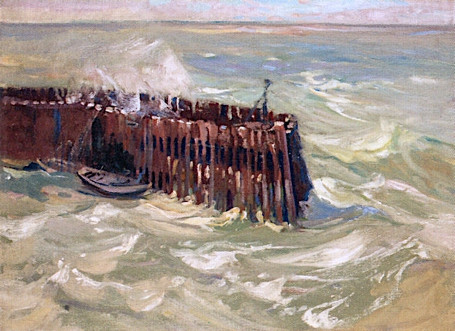 Stormy Day at the Pier by Charles H. Woodbury,A3(16x12")Poster