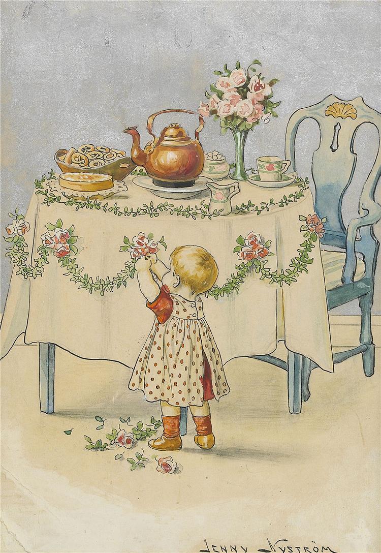 Little Boy at the Coffee Table by Jenny Nystrom,A3(16x12")Poster