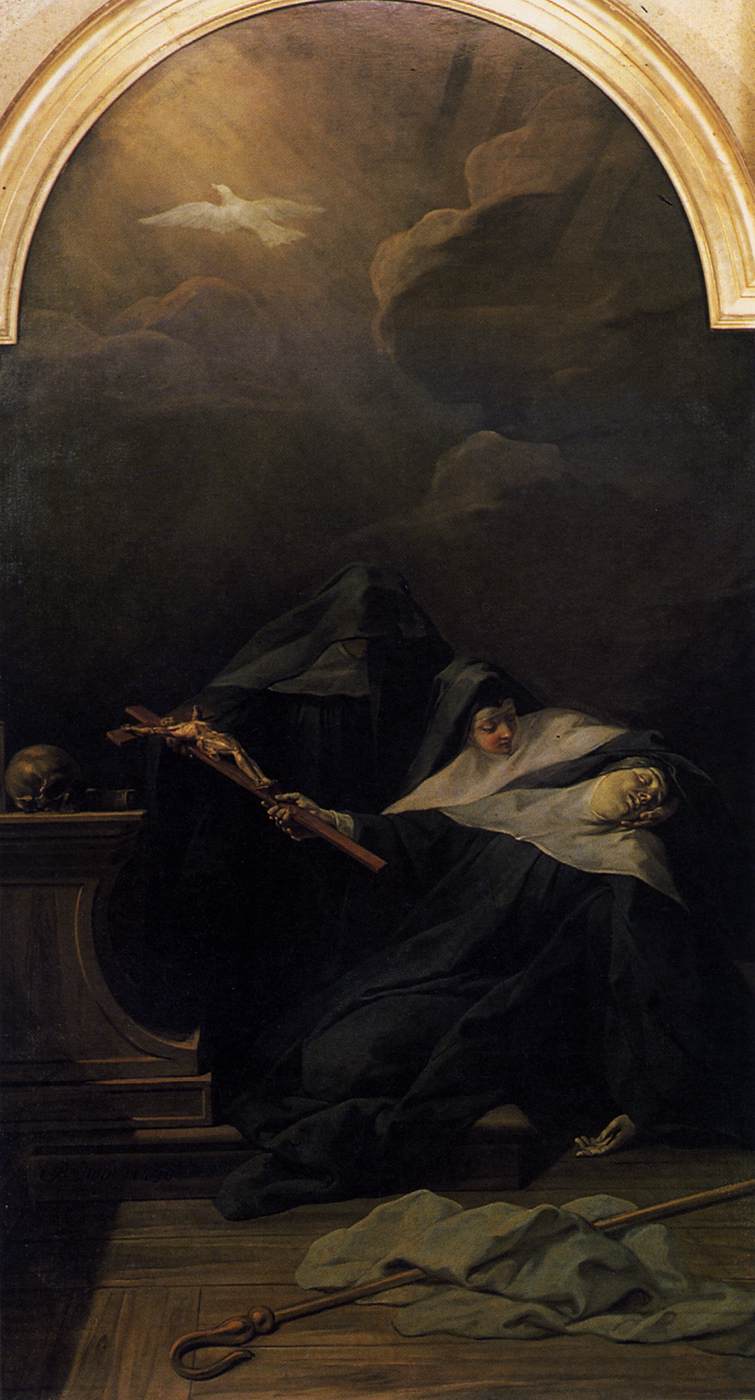 The Death of St Scholastica, vintage artwork by Jean Restout, 12x8" (A4) Poster