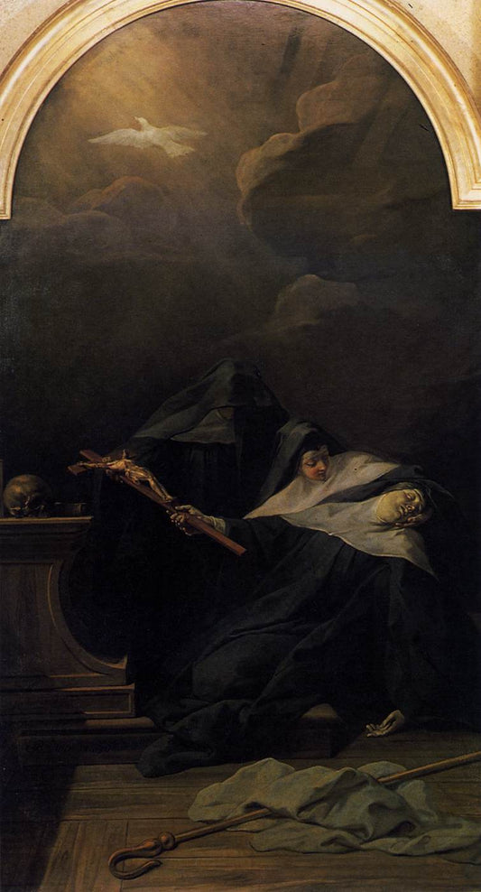 The Death of St Scholastica, vintage artwork by Jean Restout, 12x8" (A4) Poster