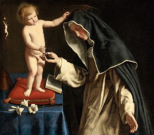 St. Catherine of Siena with the Christ Child, vintage artwork by Giovanni Salvi da Sassoferrato, 12x8" (A4) Poster