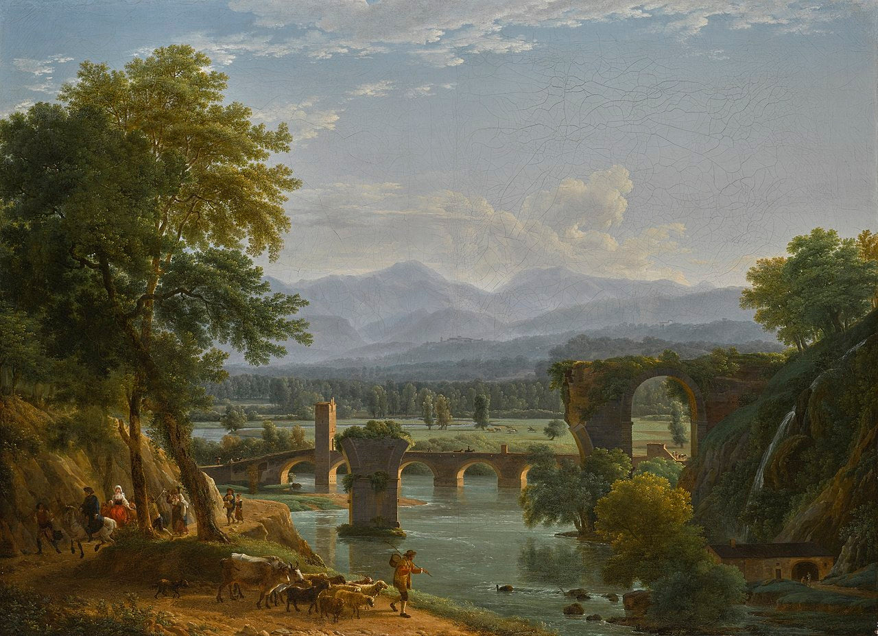 The Augustus bridge over the river Nera, near the city of Narni, Italy, vintage artwork by Jean-Joseph-Xavier Bidauld, 12x8" (A4) Poster
