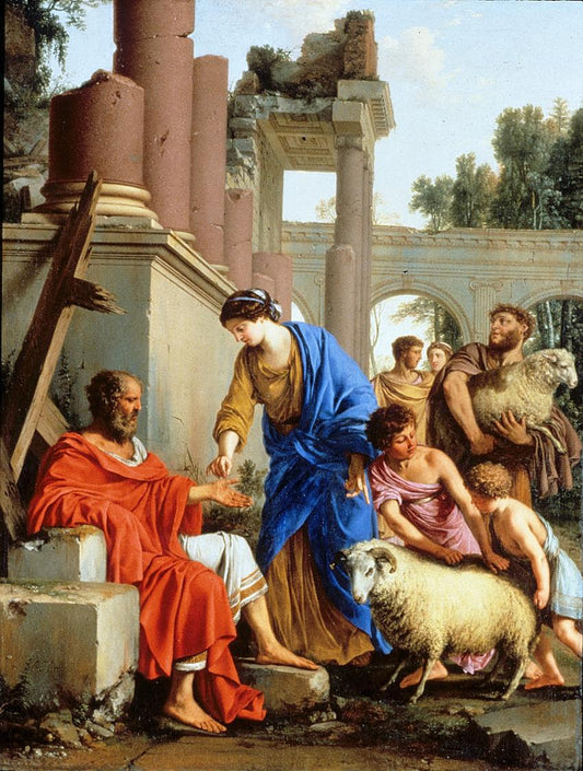 Job Restored To Prosperity, vintage artwork by Laurent de La Hyre, 12x8" (A4) Poster