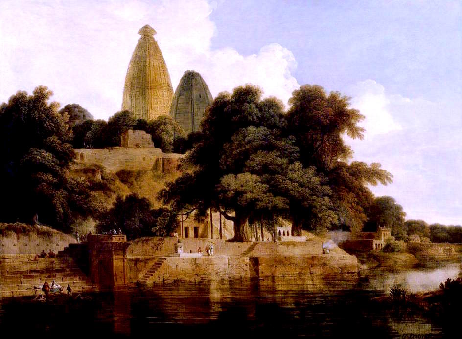 Hindoo Temples at Bindrabund, East Indies, vintage artwork by Thomas Daniell, 12x8" (A4) Poster