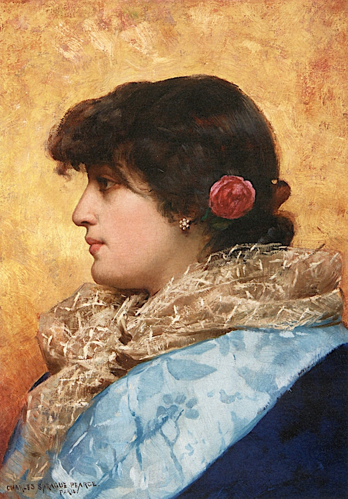 The Blue Shawl, vintage artwork by Charles Sprague Pearce, 12x8" (A4) Poster