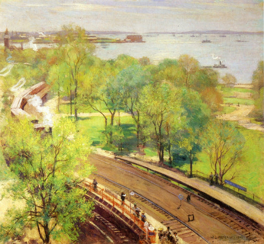 Battery Park - Spring, vintage artwork by Willard Leroy Metcalf, 12x8" (A4) Poster